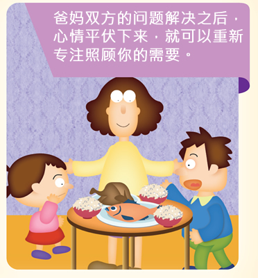 爸妈双方的问题解决之后，心情平伏下来，就可以重新专注照顾你的需要。