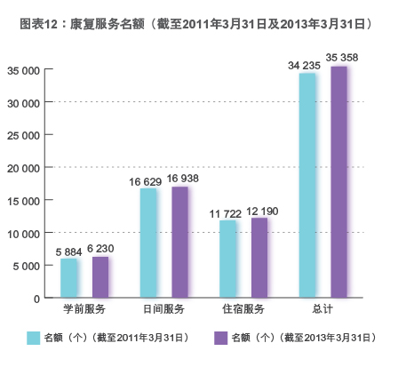 图表12：康复服务名额（截至2011年3月31日及2013年3月31日）